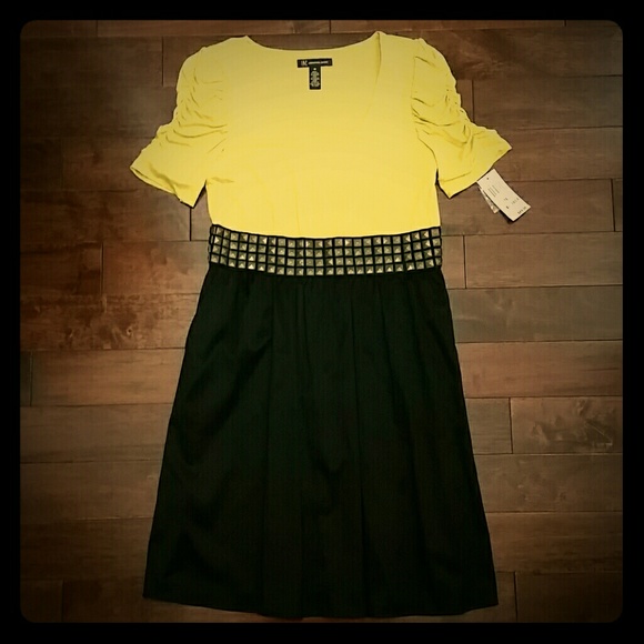 Dress - Black & Yellow - Studded Belt