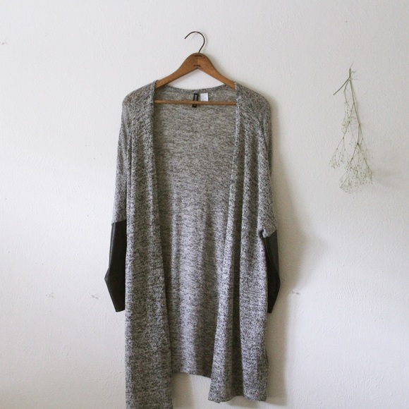 H&M Grey Cardigan W Faux Leather Detail