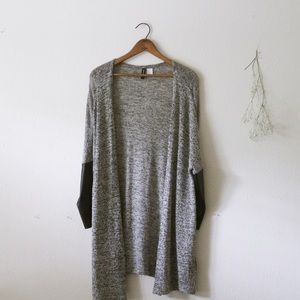 H&M Grey Cardigan W Faux Leather Detail