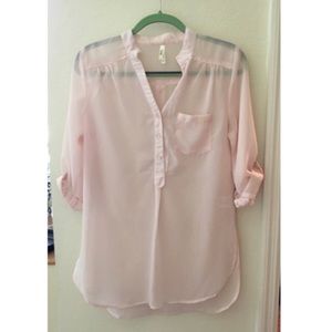 Blush pink semi sheer three-quarter sleeve blouse