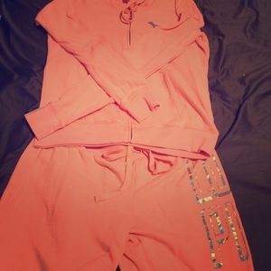 Victoria's Secret peach colored sweat suit.