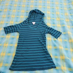 One step up blue striped hooded shirt size Medium