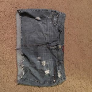 Destroyed denim mini skirt