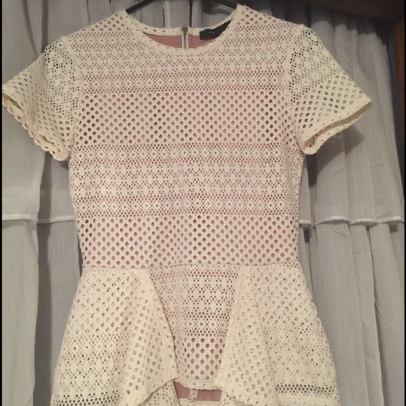 BCBG Max Azria Lace Shirt w/ Flared Shirt/Zip Back