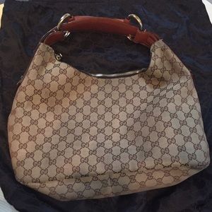 Gucci Authentic Horsebit Monogram Canvas Hobo Bag