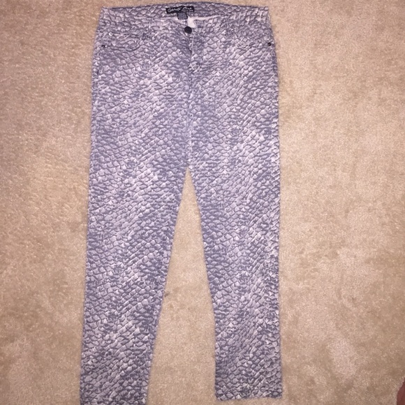 Snake skin print denim jeans