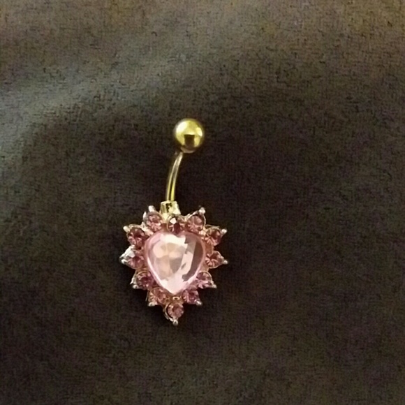 Pink heart rhinestone belly ring