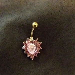 Pink heart rhinestone belly ring