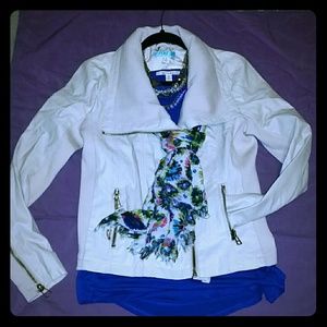 Faux-leather Biker Jacket with Sweater-knit Detail