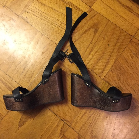 Joie Shoes - Joie wooden 5" platforms with black leather straps