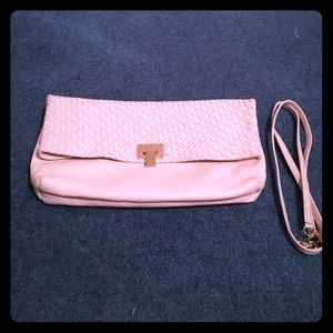 Elliott Lucca cream clutch with strap attachment