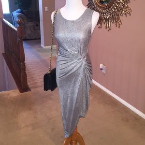 Silver Ruched Asymmetrical Party Dress
