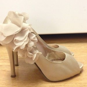 Champagne-colored Peep Toe Heels