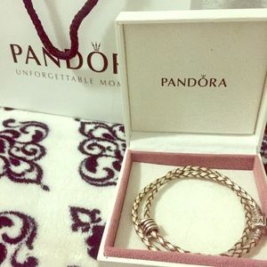 ❌FINAL💰❌Pandora Champagne leather bracelet+charm