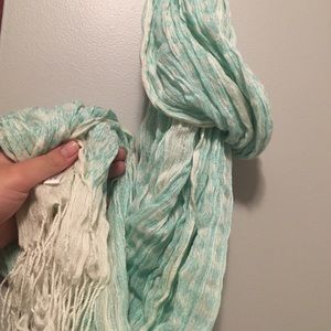 White and light teal scarf