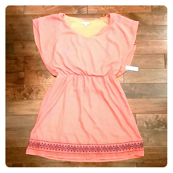 Butterfly Sleeve Dress - Coral & Navy