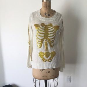 Wildfox white sweater with gold skeleton detail