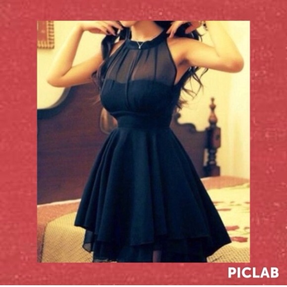 Black Sleeveless , Backless Chiffon Dress