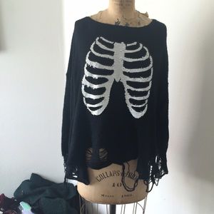 Wildfox black distressed sequin skeleton sweater