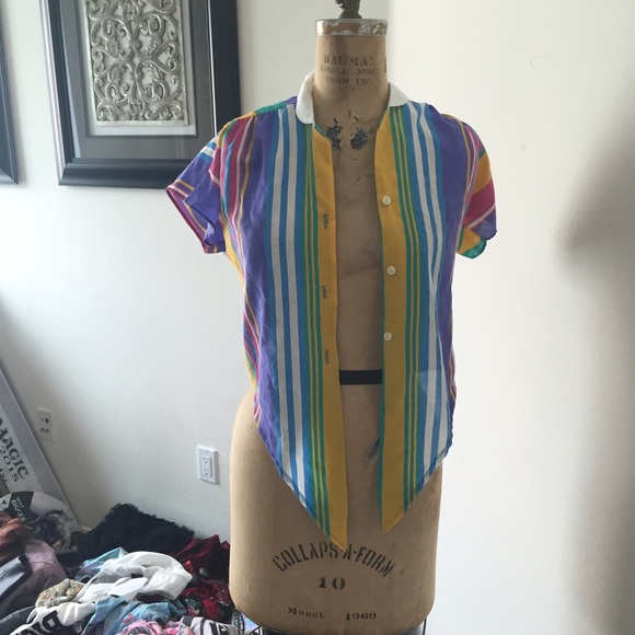 Vintage color block tie bottom down crop