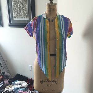 Vintage color block tie bottom down crop