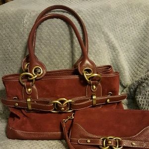 Leather satchel with matching wristlet