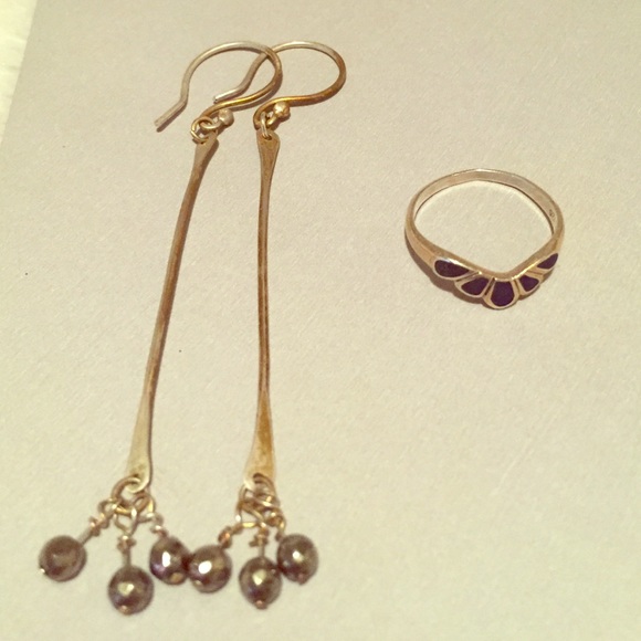 Silver earrings w3 dangles hanging lg hoop hooks