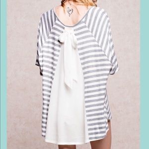 Striped loose fitting tee with bow in back