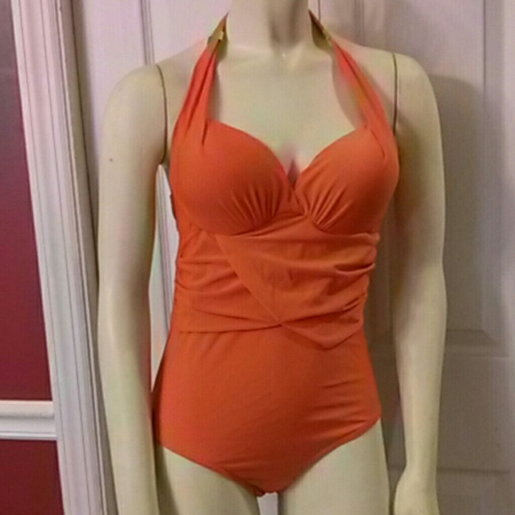 Designer Inspired Neon Orange Halter Swimsuit
