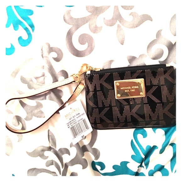 Michael Kors Wristlet-Patent Brown, Tan Strap