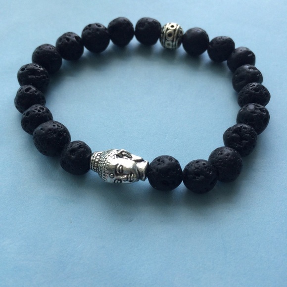 ⬇️SALE!⬇️ Black Lava Stone Silver Buddha Bracelet