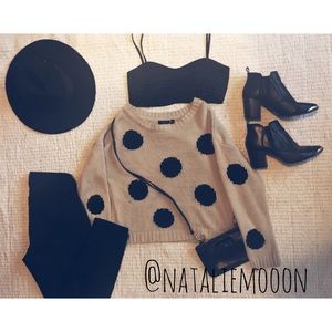 Beige Sweater with black dots.