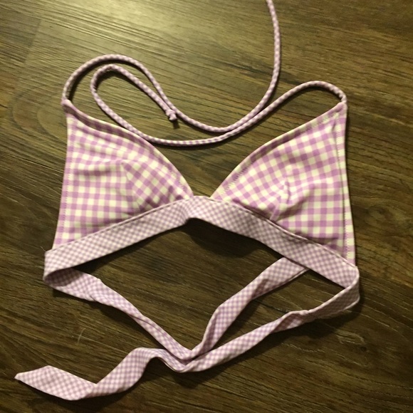 Lavender and white gingham bikini swim top