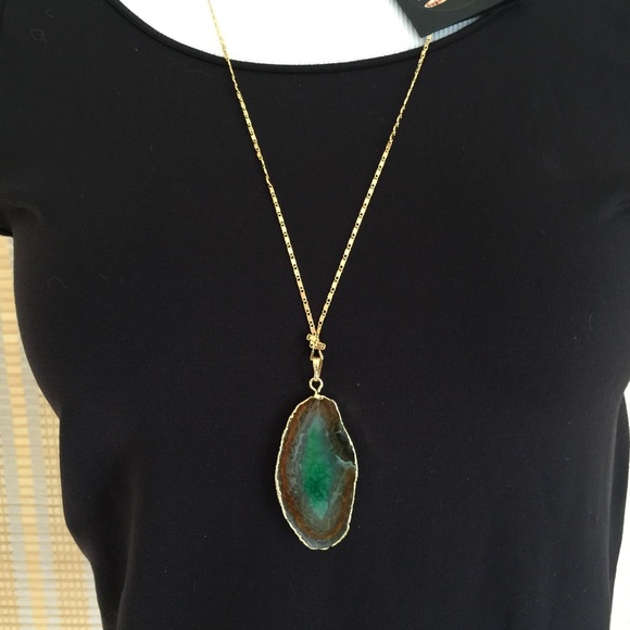 SALE! HP 8/1 Agate Gold Plated Pendant Necklace - Picture 2 of 4