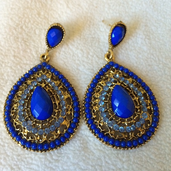 Blue/Gold Dangly Earrings - Picture 2 of 2