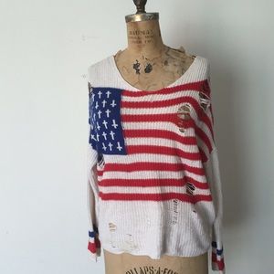 Unif American flag cross distressed sweater