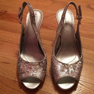 Tahari Silver Sequin Heels (Size 7.5)