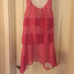 2X red and white polk a dot tiered tank top