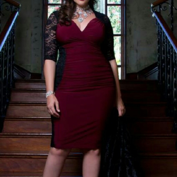 Valentina Illusion Lace Dress in Wine and Black