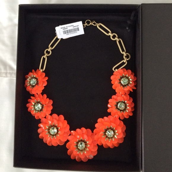 J Crew Zinnia Floral Necklace Orange