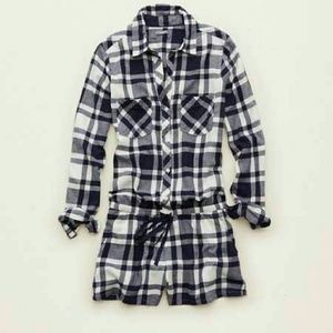 Aerie Blue Plaid Flannel Sleep Romper