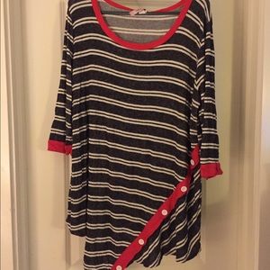 2X striped tunic with button detail