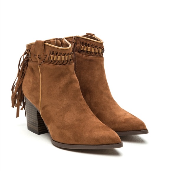 Brown Fringe Suede Cowgirl Boots with Pointy Toe - Picture 3 of 3
