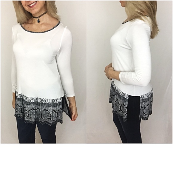 Soft Tribal Split Hem Tunic Top SM - Picture 3 of 6