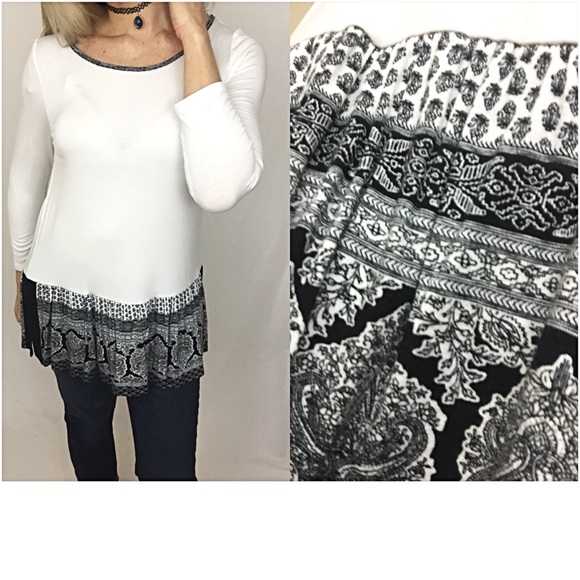 Soft Tribal Split Hem Tunic Top SM - Picture 2 of 6