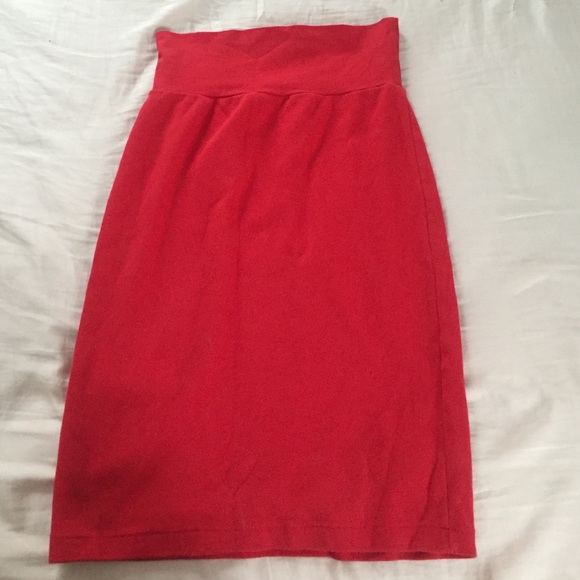 Red high waisted skirt