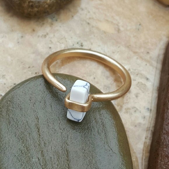 Jewelry - White Semi Precious Marble Stone Adjustable Ring