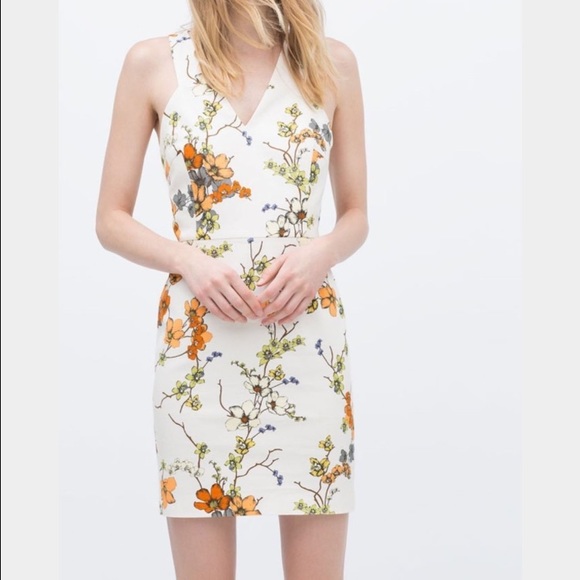 Zara Basic White Dress with Flowers