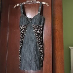 Leopard , denim dress