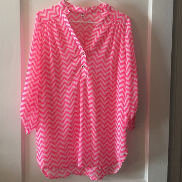 Bright neon pink chevron top